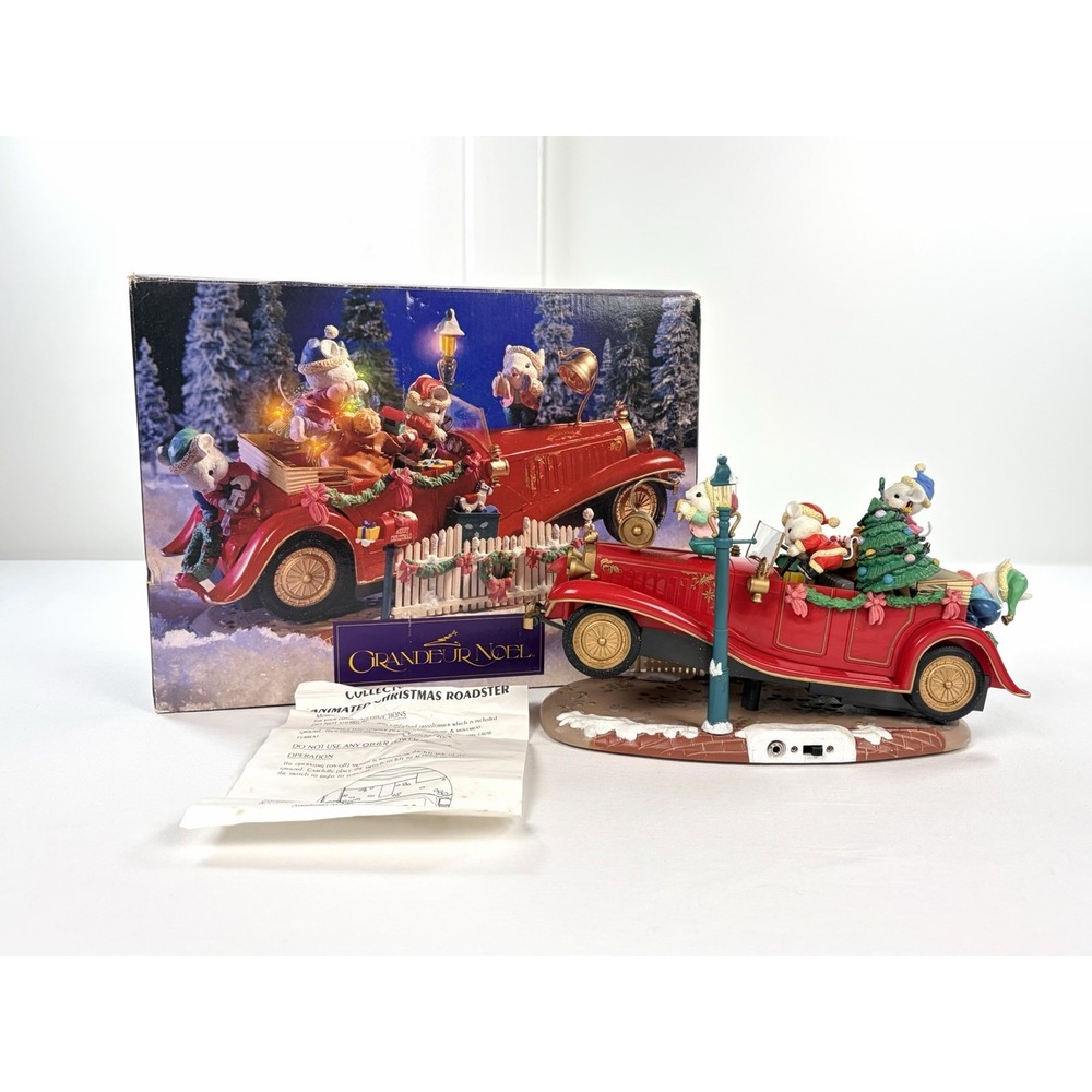 Vintage Grandeur Noel Animated Christmas Roadster Musical Mice Car Light Up 1994